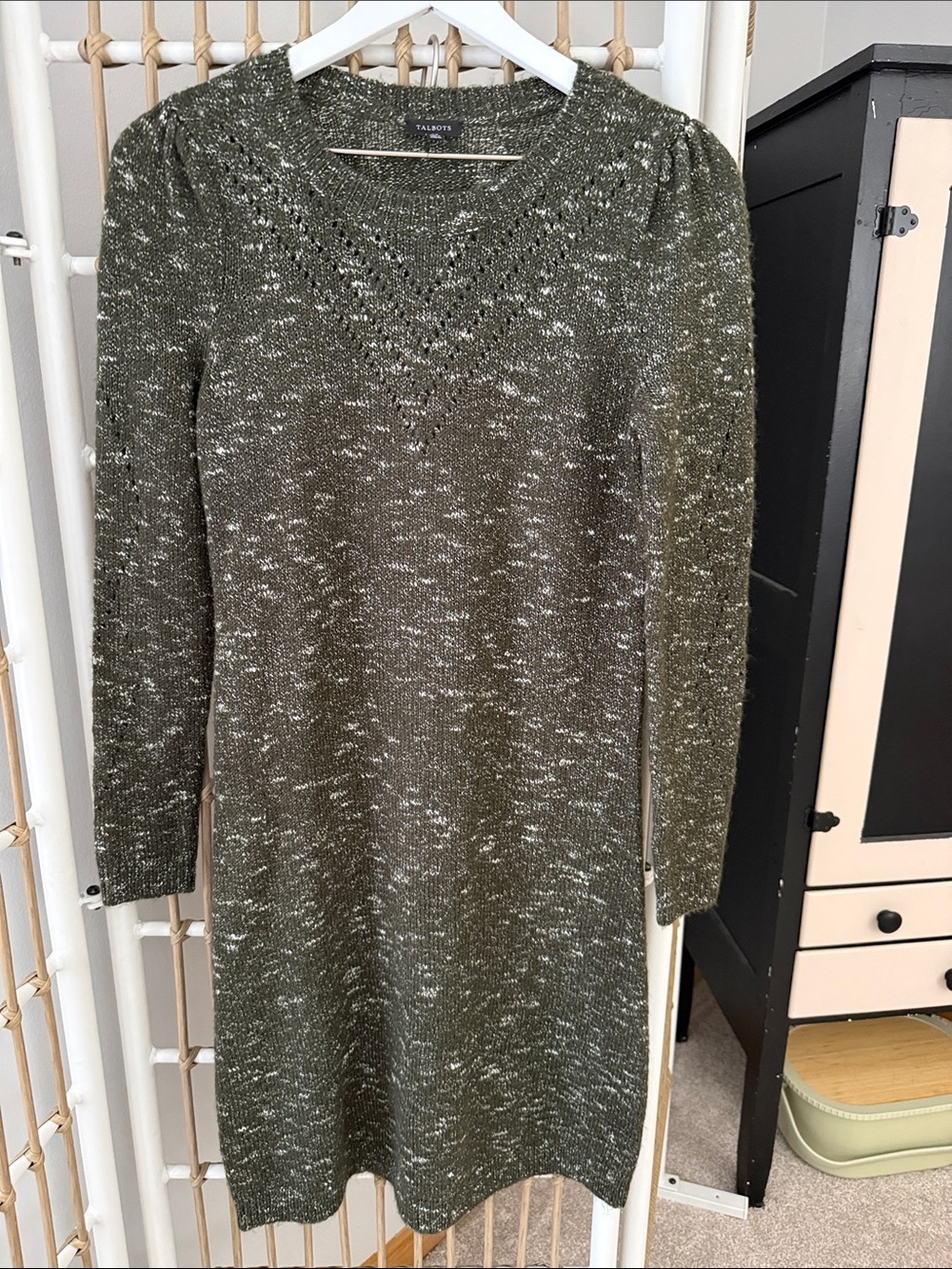 NWT Talbots Olive Marled V-Neck Knit Dress Size XS